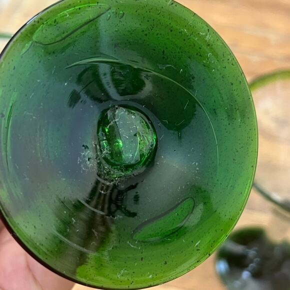 Mexican Hand Blown Martini Glasses Green Rim 7.25" Tall Set of 3 - Picture 6 of 11